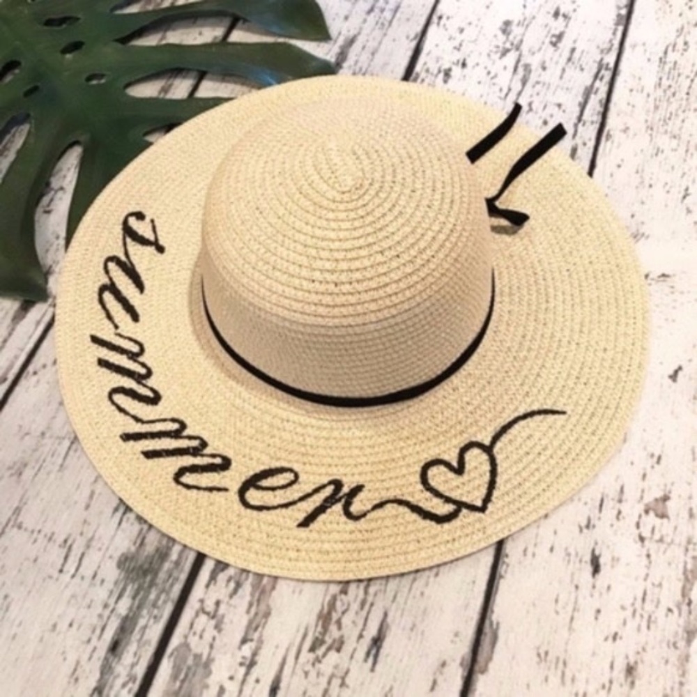 NEW Summer Love Floppy Straw Beach Hat